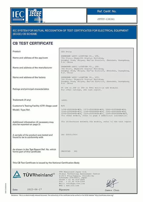 CB certificate document