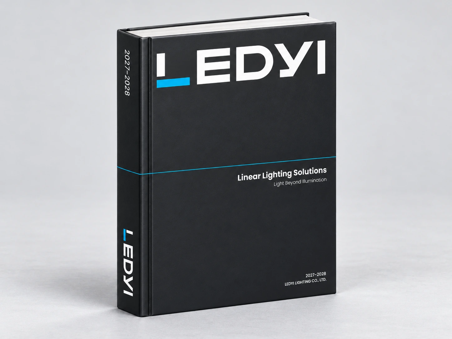 LEDYI 2027–2028 hardcover product catalogue, showing its front cover and printed spine