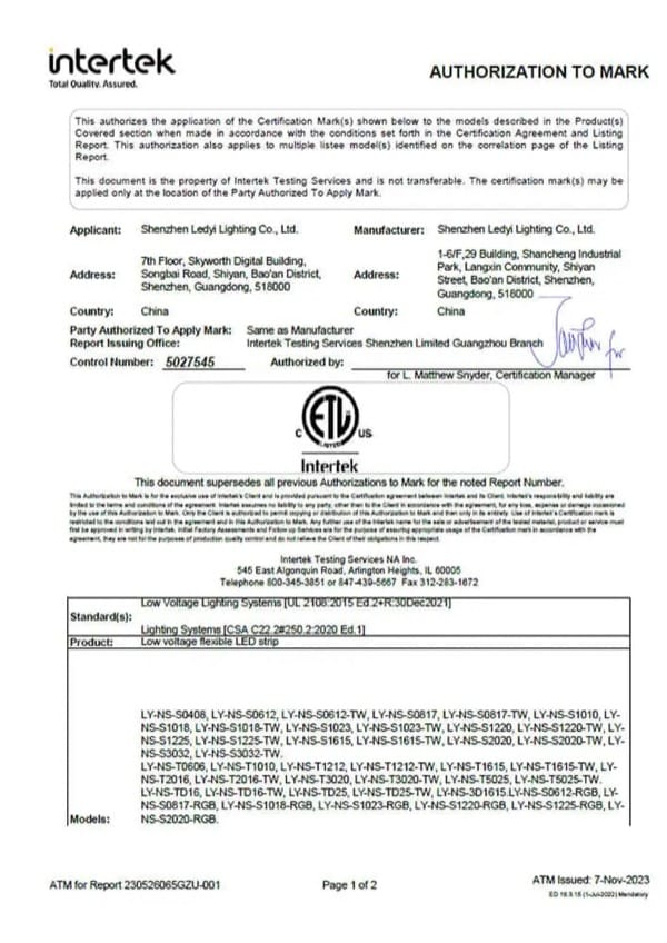 ETL certificate document